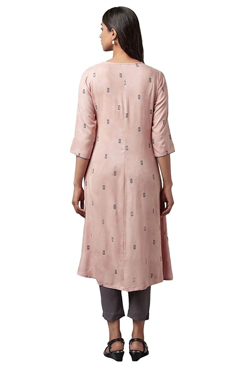 W for Woman Viscose Women Salmon A-Line Regular Kurta
