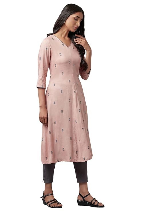 W for Woman Viscose Women Salmon A-Line Regular Kurta