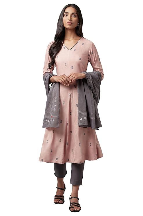 W for Woman Viscose Women Salmon A-Line Regular Kurta