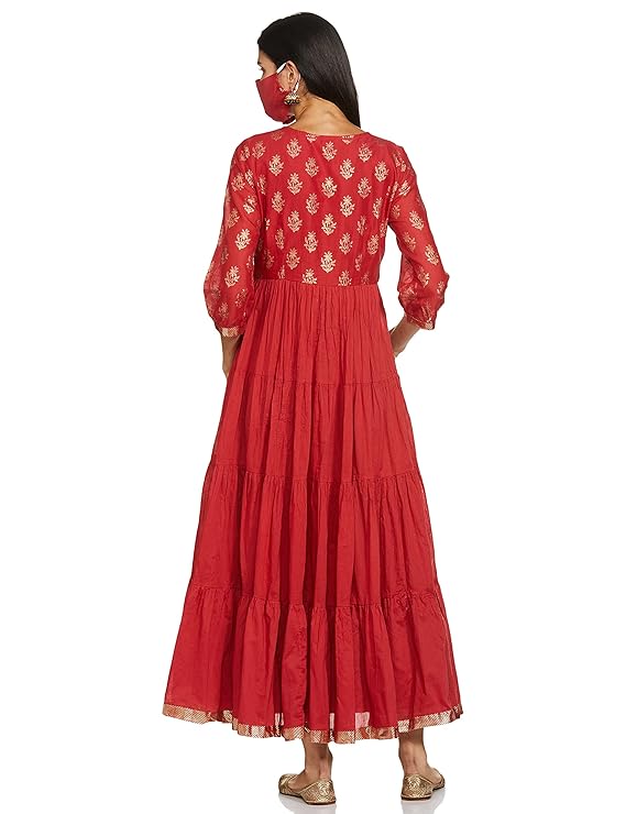 BIBA Women Cotton Fusion below The Knee Dress