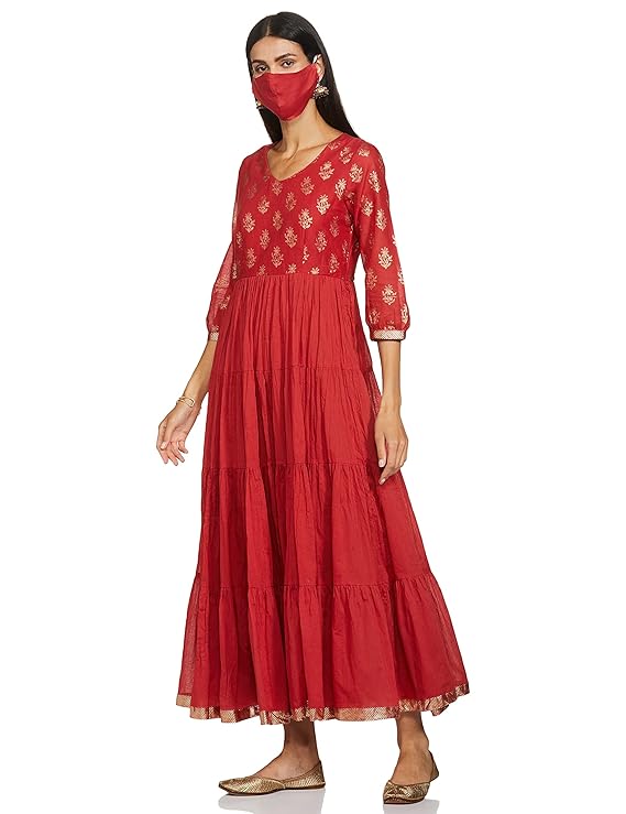BIBA Women Cotton Fusion below The Knee Dress