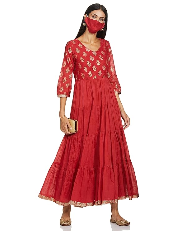 BIBA Women Cotton Fusion below The Knee Dress