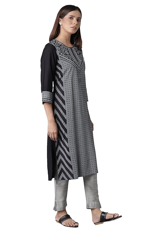 W for Woman Women Viscose Floral Print Straight Kurta