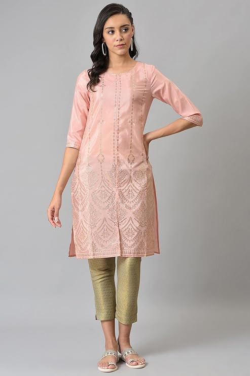 W for Woman Women's Polyester Printed Regular Kurta