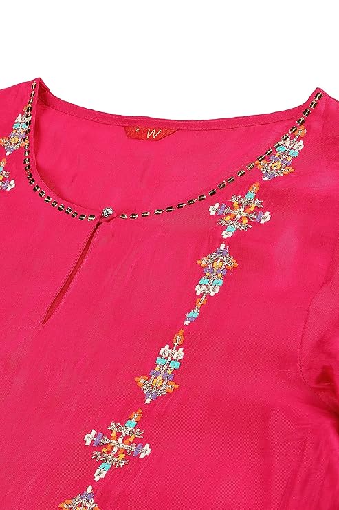 W for Woman Women Rayon Bright Embroidered Regular Kurta with Front Slits