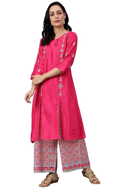W for Woman Women Rayon Bright Embroidered Regular Kurta with Front Slits