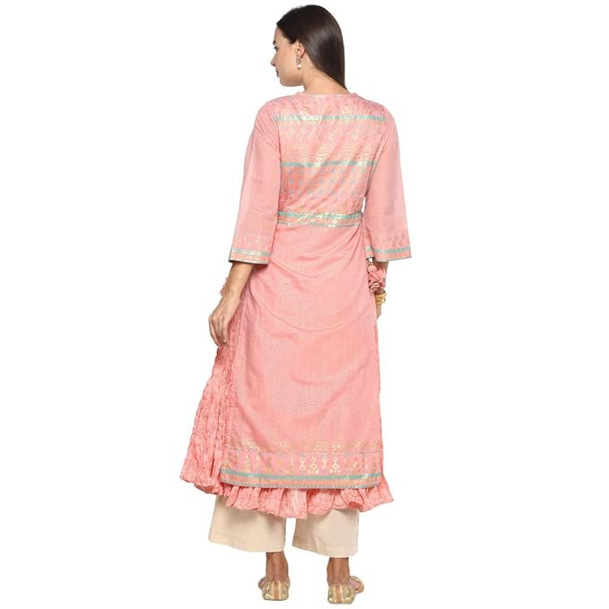 BIBA Womens Notched Neck Printed Kurta with Inner