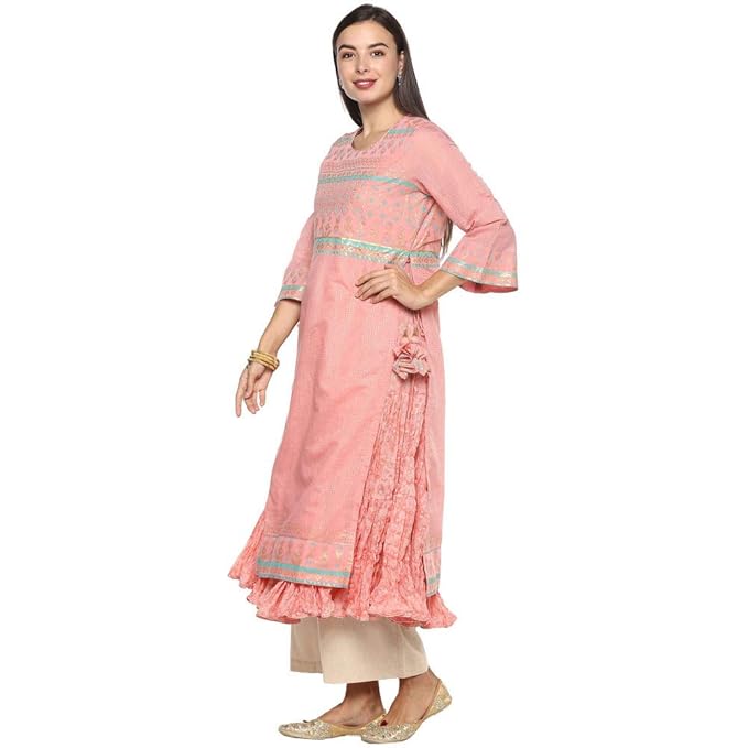 BIBA Womens Notched Neck Printed Kurta with Inner