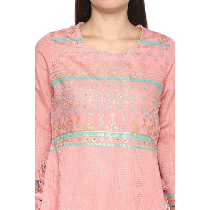 BIBA Womens Notched Neck Printed Kurta with Inner