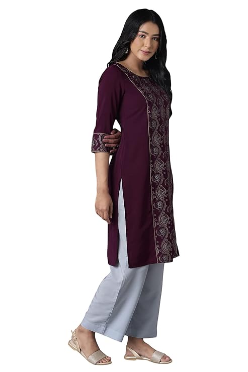 Aurelia Women's Polyester Floral Regular Kurta-Straight Culotte