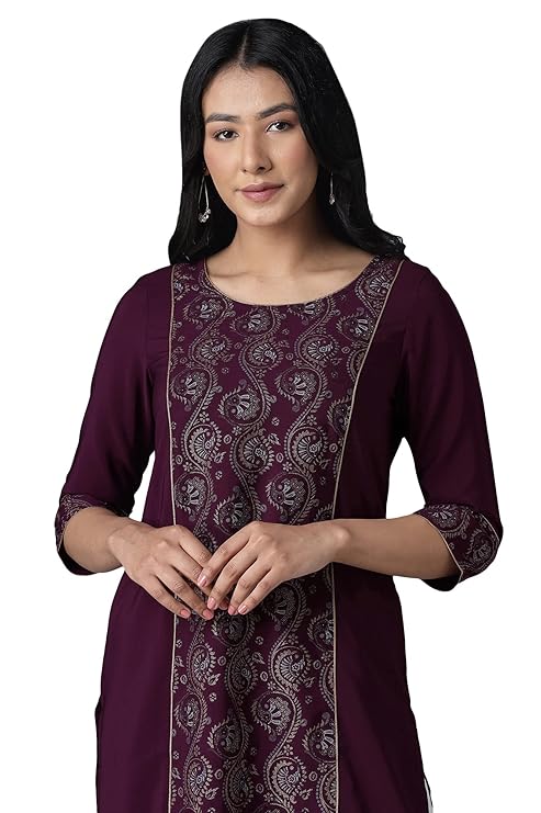 Aurelia Women's Polyester Floral Regular Kurta-Straight Culotte
