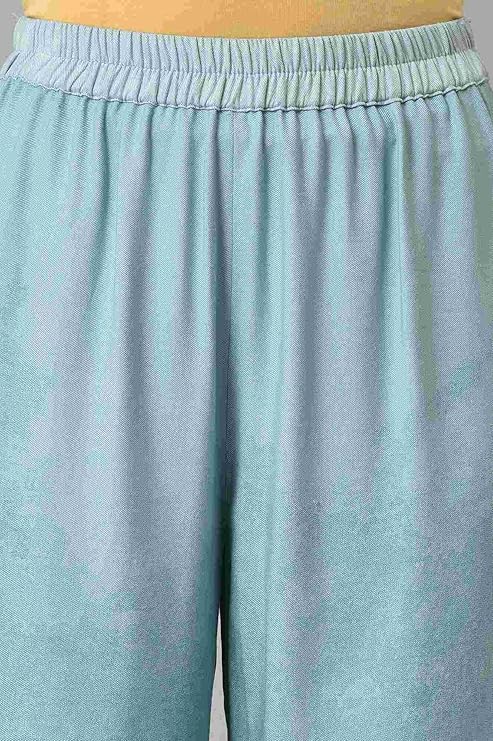 Aurelia Woman Rayon Twill Straight Floral Printed Blue Kurta and Pants Set | Floral Printed Summer Kurta and Culottes Set For Women
