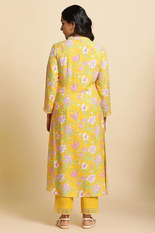 W for Woman Floral Print Rayon Kurta With Straight Pant for Women