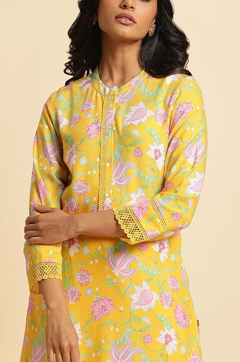 W for Woman Floral Print Rayon Kurta With Straight Pant for Women