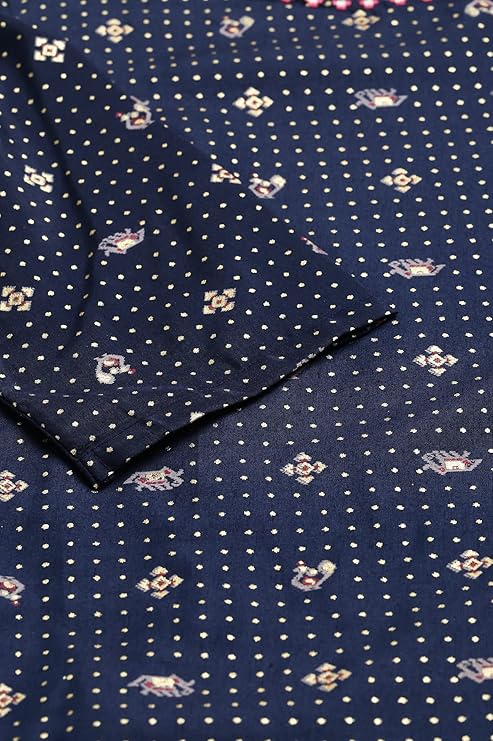 W for Woman Women Polyester Navy Blue Printed A-Line Kurta with Embroidery