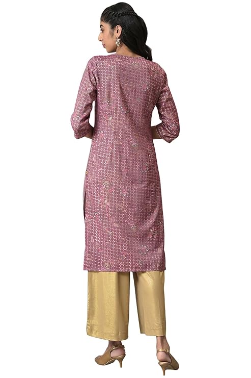 Aurelia Women's Rayon Floral Regular Purple Sequined and Foil Printed Kurta