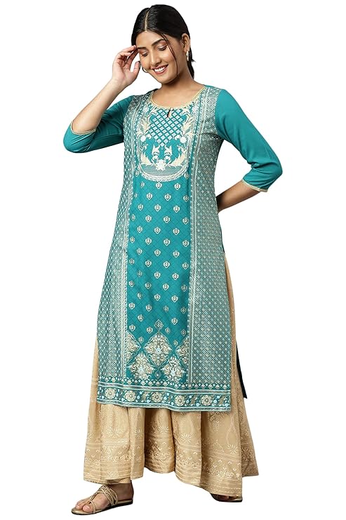 Aurelia Women's Viscose Floral Regular Kurta