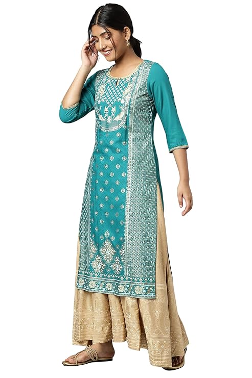 Aurelia Women's Viscose Floral Regular Kurta