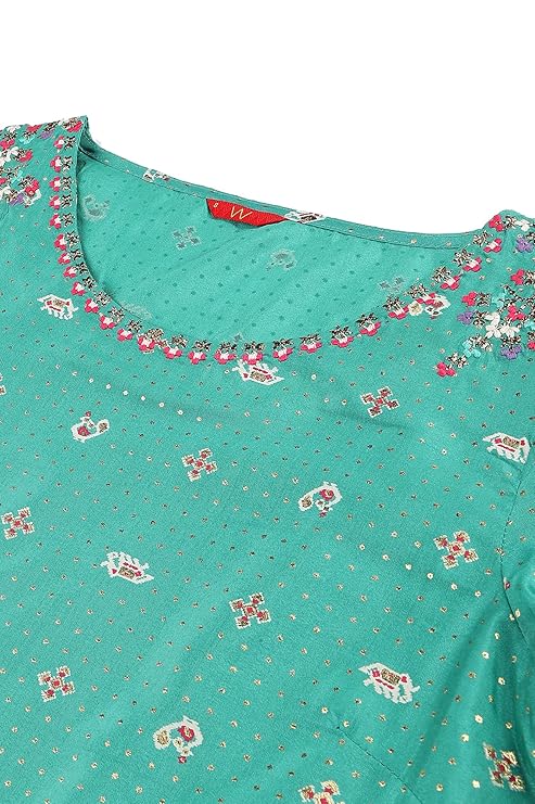 W for Woman Polyester Women Marine A-Line Shantung Kurta