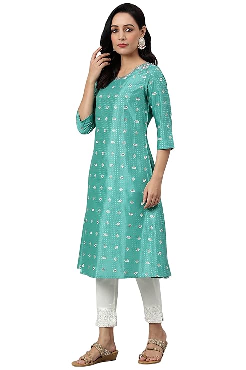W for Woman Polyester Women Marine A-Line Shantung Kurta