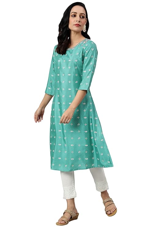 W for Woman Polyester Women Marine A-Line Shantung Kurta