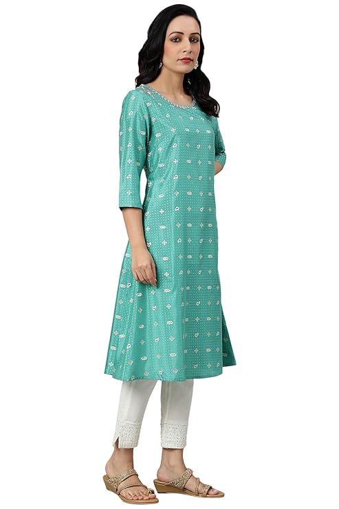W for Woman Polyester Women Marine A-Line Shantung Kurta