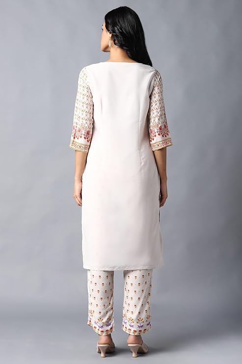 W for Woman Women Polyester Round Neck Regular Kurta with Multicoloured Floral Print