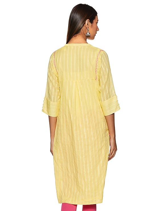 BIBA Women Metallic Cotton Straight Kurta