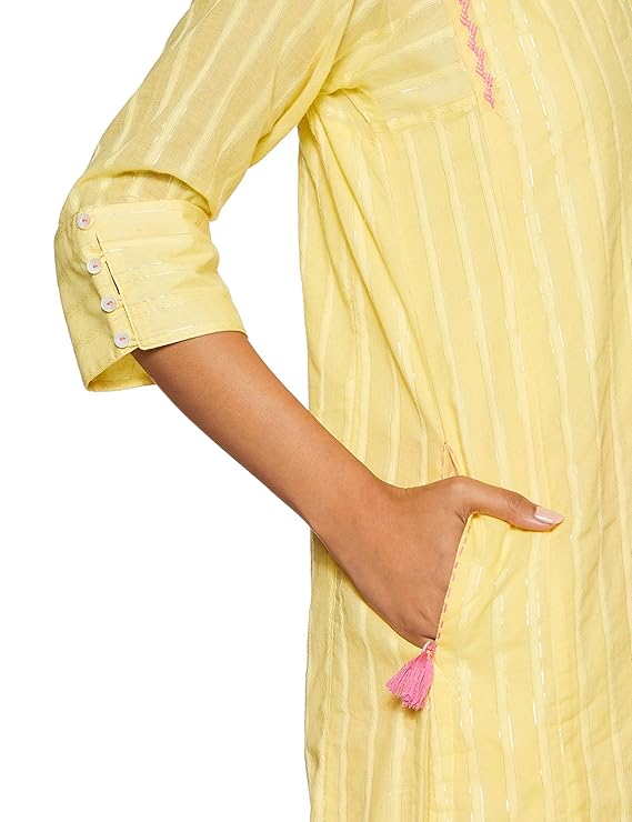 BIBA Women Metallic Cotton Straight Kurta
