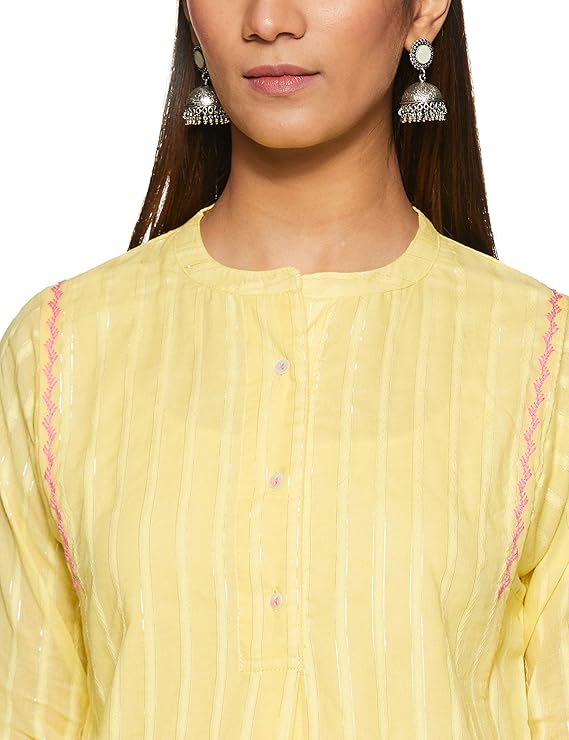 BIBA Women Metallic Cotton Straight Kurta