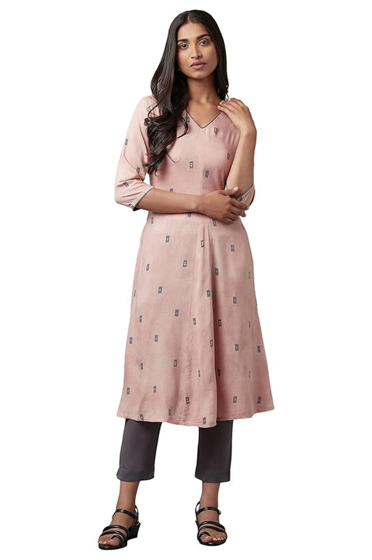 W for Woman Viscose Women Salmon A-Line Regular Kurta