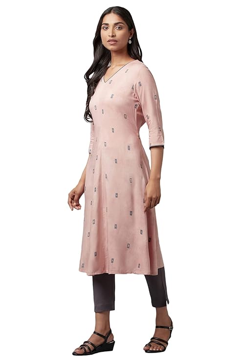 W for Woman Viscose Women Salmon A-Line Regular Kurta