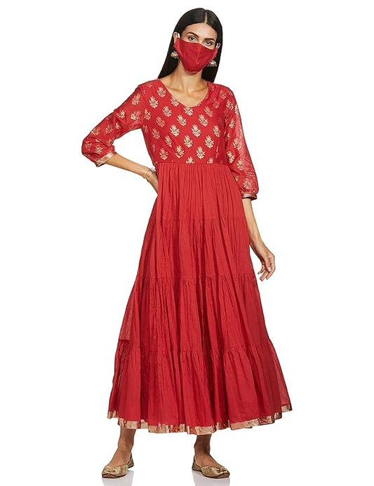 BIBA Women Cotton Fusion below The Knee Dress