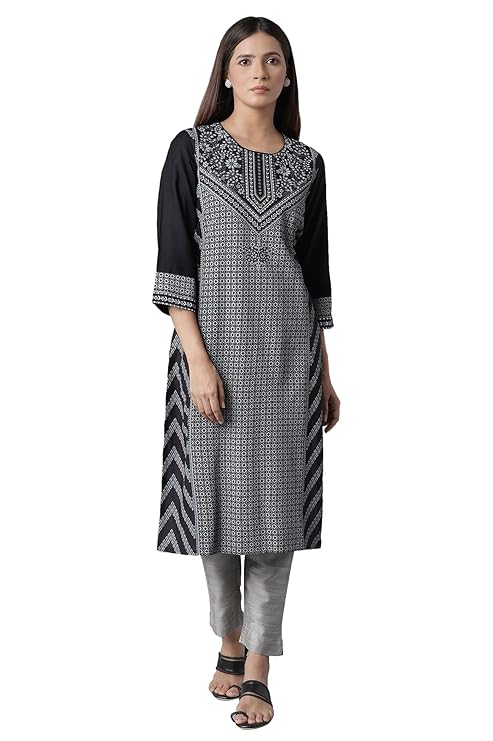 W for Woman Women Viscose Floral Print Straight Kurta