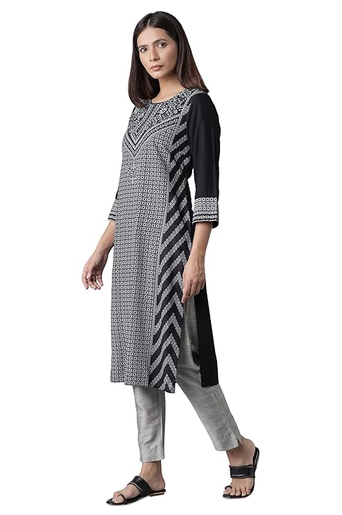 W for Woman Women Viscose Floral Print Straight Kurta