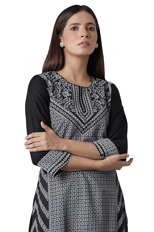 W for Woman Women Viscose Floral Print Straight Kurta