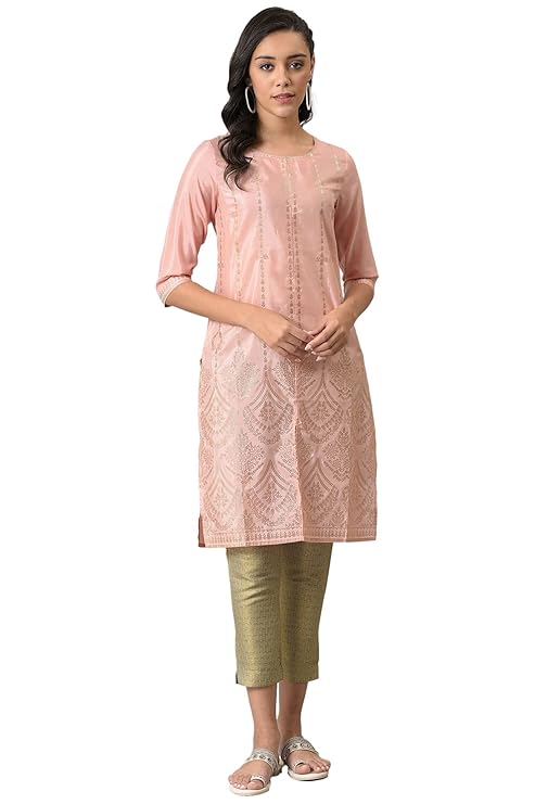 W for Woman Women's Polyester Printed Regular Kurta