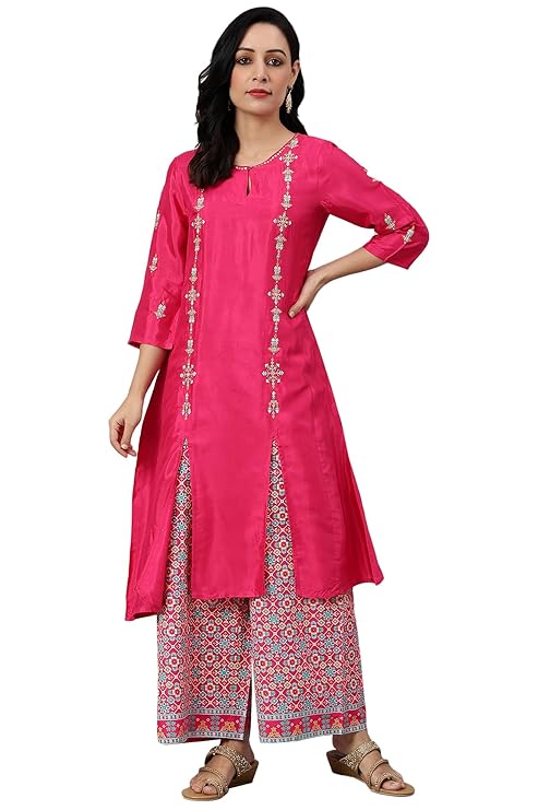 W for Woman Women Rayon Bright Embroidered Regular Kurta with Front Slits