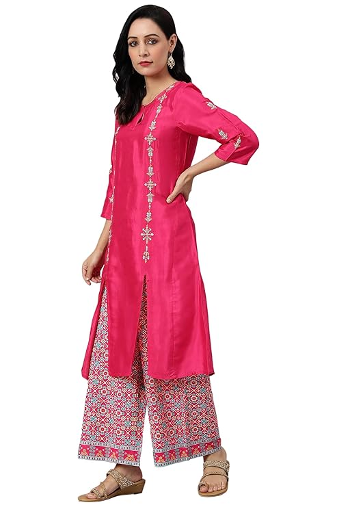 W for Woman Women Rayon Bright Embroidered Regular Kurta with Front Slits