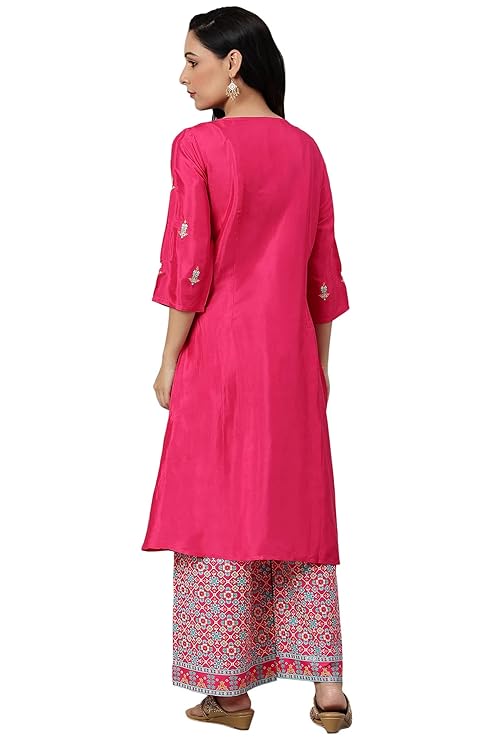 W for Woman Women Rayon Bright Embroidered Regular Kurta with Front Slits
