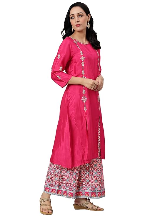 W for Woman Women Rayon Bright Embroidered Regular Kurta with Front Slits