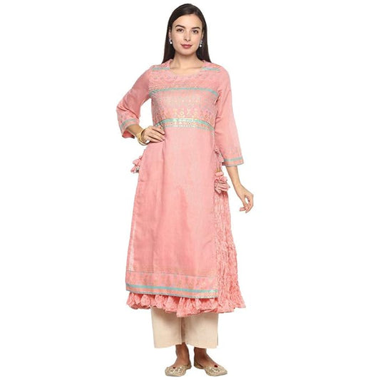 BIBA Womens Notched Neck Printed Kurta with Inner