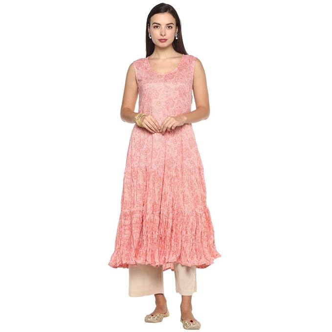 BIBA Womens Notched Neck Printed Kurta with Inner