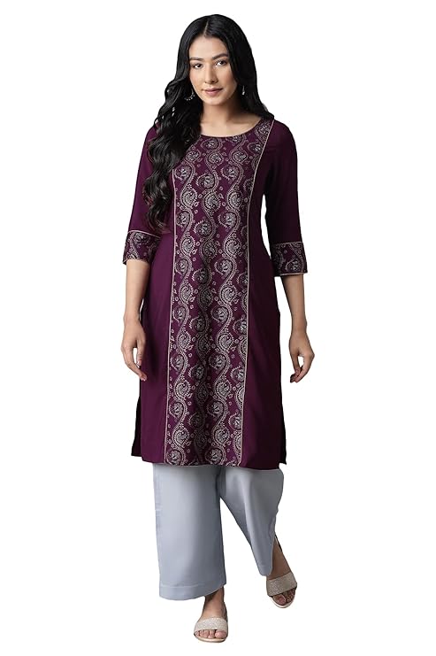 Aurelia Women's Polyester Floral Regular Kurta-Straight Culotte
