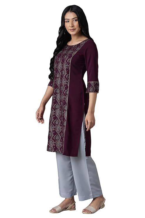 Aurelia Women's Polyester Floral Regular Kurta-Straight Culotte