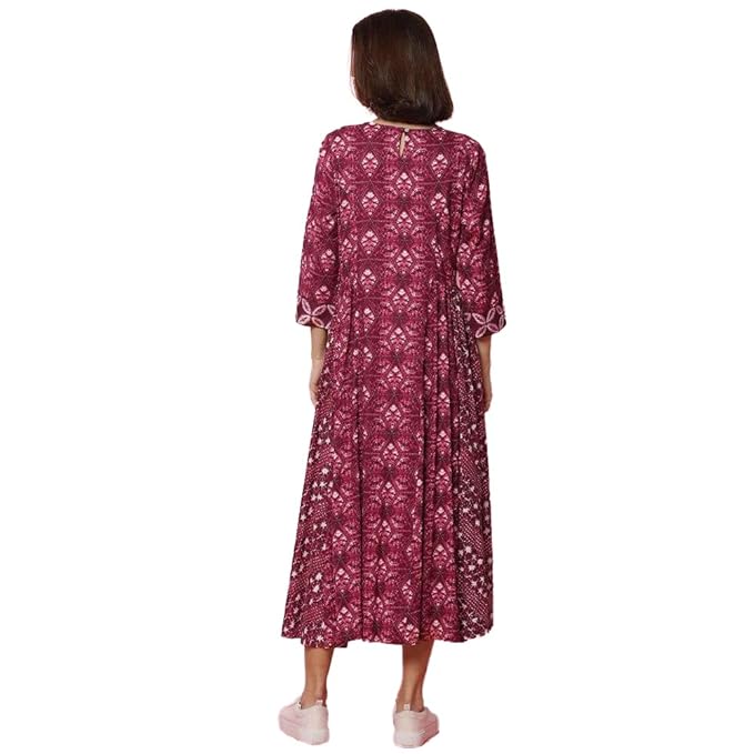 BIBA Women Rayon Flared Lace Printed Ankle-Length Dress
