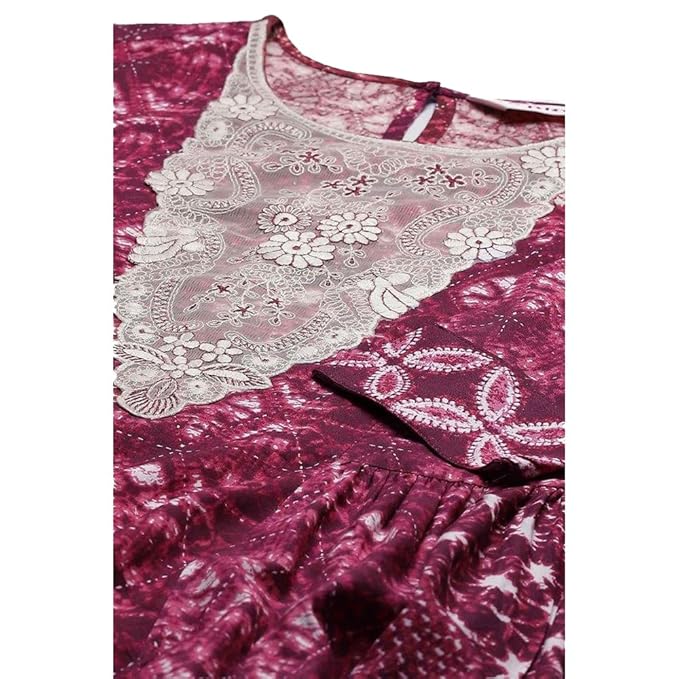 BIBA Women Rayon Flared Lace Printed Ankle-Length Dress