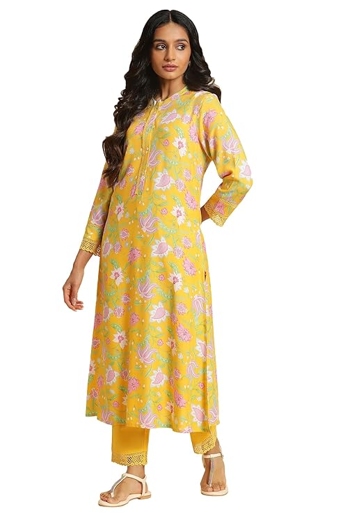 W for Woman Floral Print Rayon Kurta With Straight Pant for Women