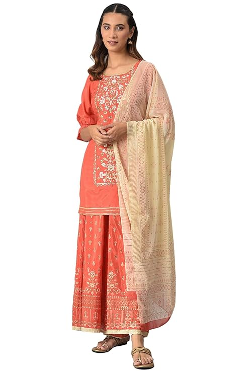 Aurelia Women's Floral Print Silk Kurta Set with Palazzo & Dupatta