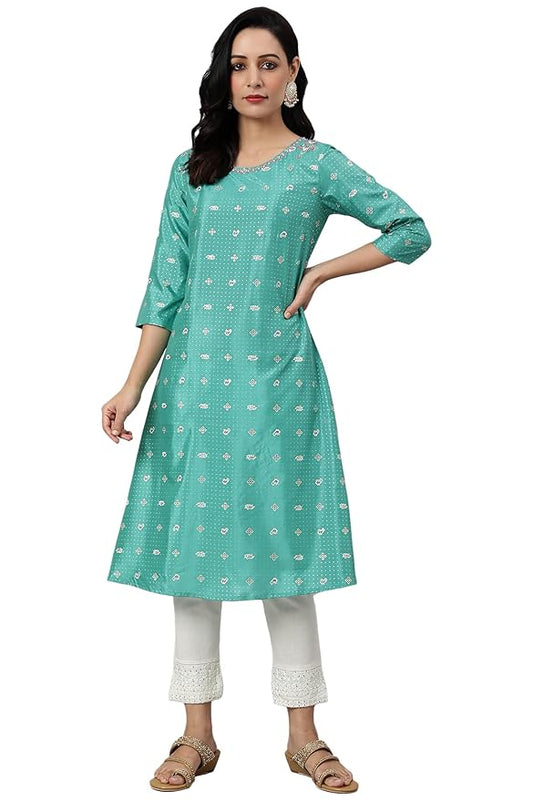 W for Woman Polyester Women Marine A-Line Shantung Kurta